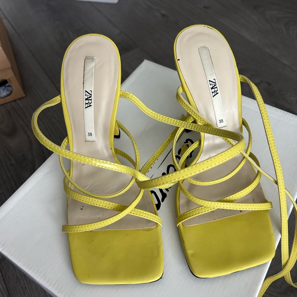 Zara Yellow Strappy Heels Modern Design
